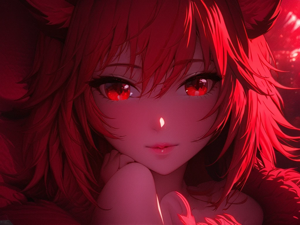 furry, white fur, ultra cute face, ultra long eyelashes, red elements on fur, glowing t-shrt, beautiful lights and shadows, ambient light, ultra detailed fur, neon highlights, chiaroscuro, masterpiece,epic,intricate,ultra HD