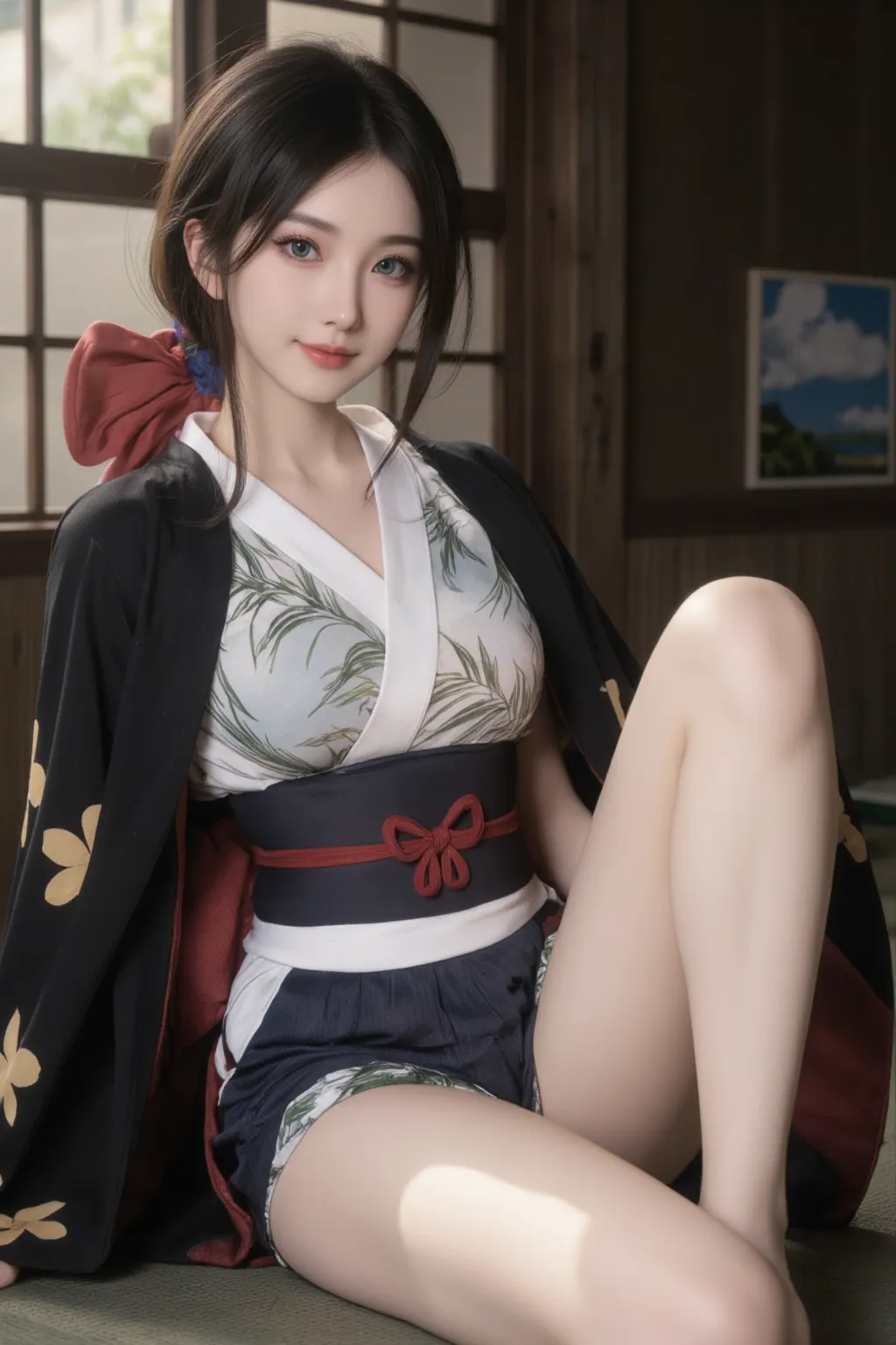 (((Masterpiece: 1.5, best quality, high resolution: 1.3, Super resolution, Superb details, Superb details: 1.3, rich background: 1.2))), 1 woman, alone, green eyes, Long pink hair with blue ribbon, smooth, blunt, cute hair clip, , Seraphon white, red sailor collar, short sleeve, blue pleated skirt, (outdoor), ((downtown), (crowd), ((Japanese scent: 1.3)), terrain, ((nighttime)), darkness, (low beam: 1.1), moon, (moonlight: 1.2), ((dynamic light: 1.4)), ((head close up))))))