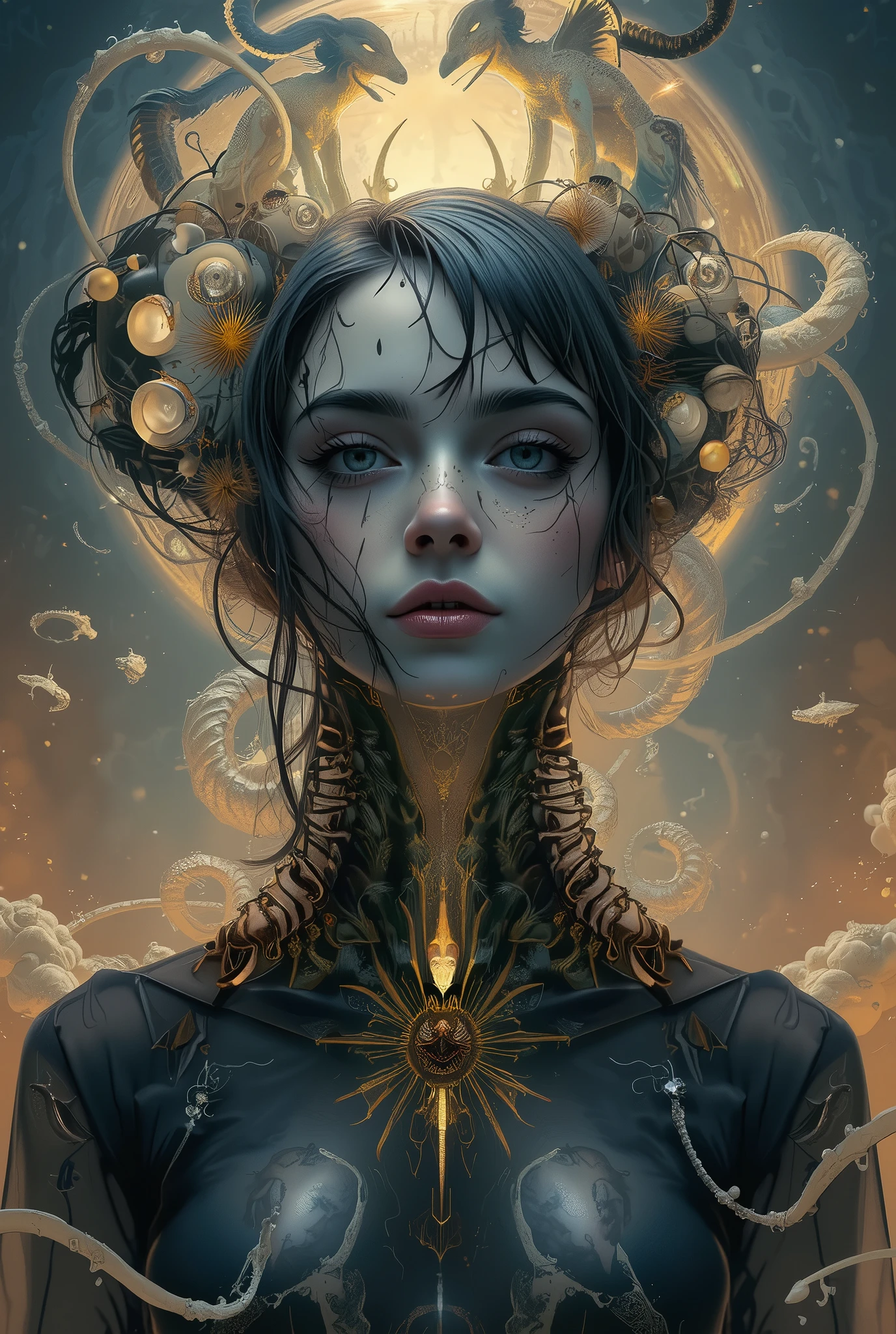 Optical illusion, Art by Brandon Woelfel and (Alex Grey:1.07), dreamy art, High detail, digital paint, complicated, 8k, ((very detailed)), cinematic lighting, Dramatic light, intense, sharp concentration, top quality, hyper details.