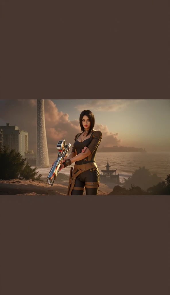 foto la Bruja Escarlata (sexy, grandes tetas) de Marvel, biomechanics, robot complejo, crecimiento completo, hiperrealista, casco de Moto cyberpunk, mirada al espectador, pechos enormes, insane small details, extremely clear lines, aesthetic cyberpunk, paisaje futurista, obra maestra presentada en Zbrush Central