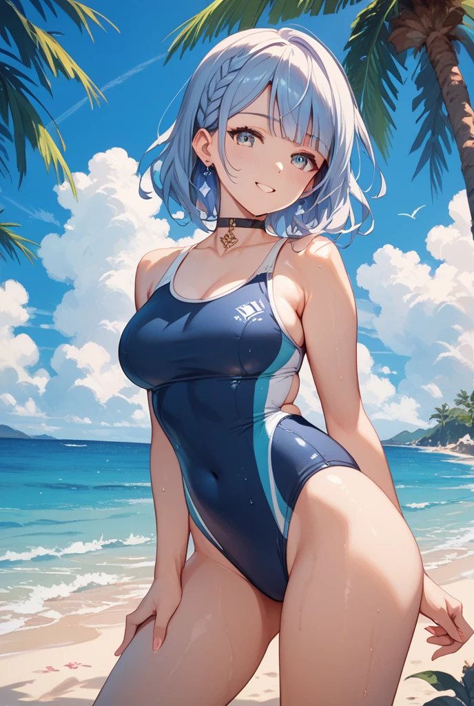 (masterpiece, Highest quality:1.2), 1 Girl, alone,Eyes open,Tropical atmosphere,Ocean,Swimwear