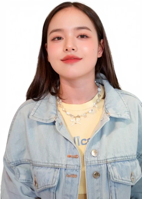 ((Best quality, masterpiece:1.2)), (detailed), perfect face, beautiful detailed eyes, beautiful detailed lips, extremely detailed face, long eyelashes, Thai girl aged 16 with long beautiful hair, soft pink lipstick, white round neck shirt, white floral patterned underwear