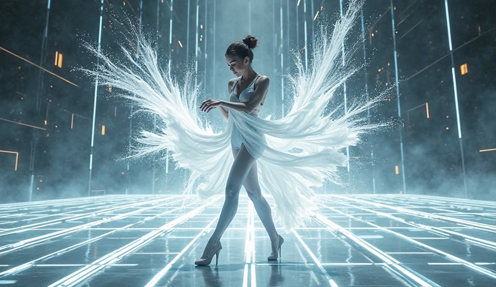 Real-life photo of "Speed of Light Soles," futuristic shoes designed with a glossy silver material and adorned with blue and white light streaks symbolizing waves of light. These shoes are made from a lightweight, durable synthetic material, streamlined to minimize air resistance during motion. The soles are equipped with micro-circuits for energy storage and release, and air cushions to absorb ground impact.

When in motion, the shoes leave vivid trails of light that linger in the air, creating a spectacle for onlookers. A blue-white aura forms around the wearer, acting as a protective shield while the shoes are activated, allowing the wearer to run at near-light speeds with instantaneous acceleration.
