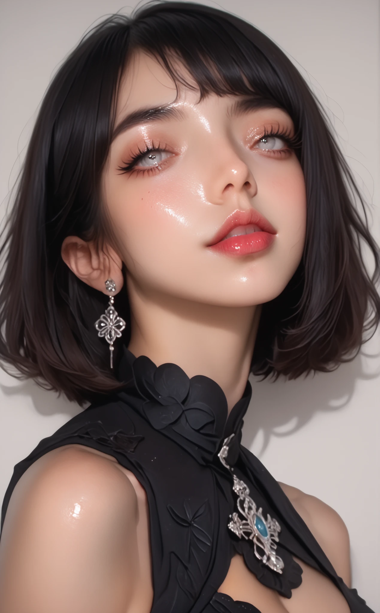 (masterpiece),(Highest quality),(High resolution),(Very detailed),One Woman,Japanese,Dark Blue Hair,Short Bob, White Eyes, Beautiful Eyes, Long eyelashes,Beautiful Hair, Shiny Peach-Red LipGloss,Beautiful Skin,strict,whole body, Serving beer To Man's, At Private Room, Started Conservation with Man's, Japanese-Gothic Wizard Custome.