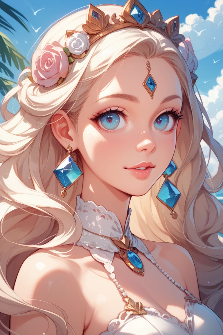 woman at the beach, detailed face, sharp picture, crystal clear, highly detailed, best quality, 8k, wallpaper, masterpiece, <lora:DonMR0s30rd3r:1.2> donmr0s30rd3r, rose, mythical