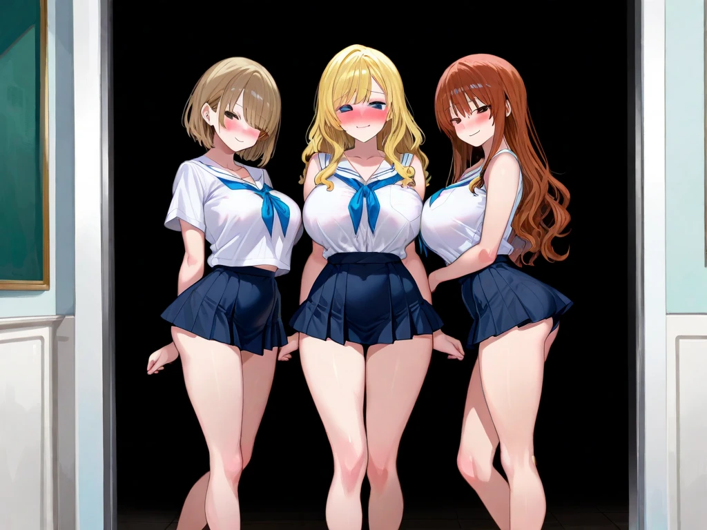 (masterpiece, high quality), (Multiple Girls), Female student, locker room, Mr..々underwear,(White panties), (Light blue panties),(Orange panties)School Costume, (Group selfie), Wide-angle, Soft Light,anger