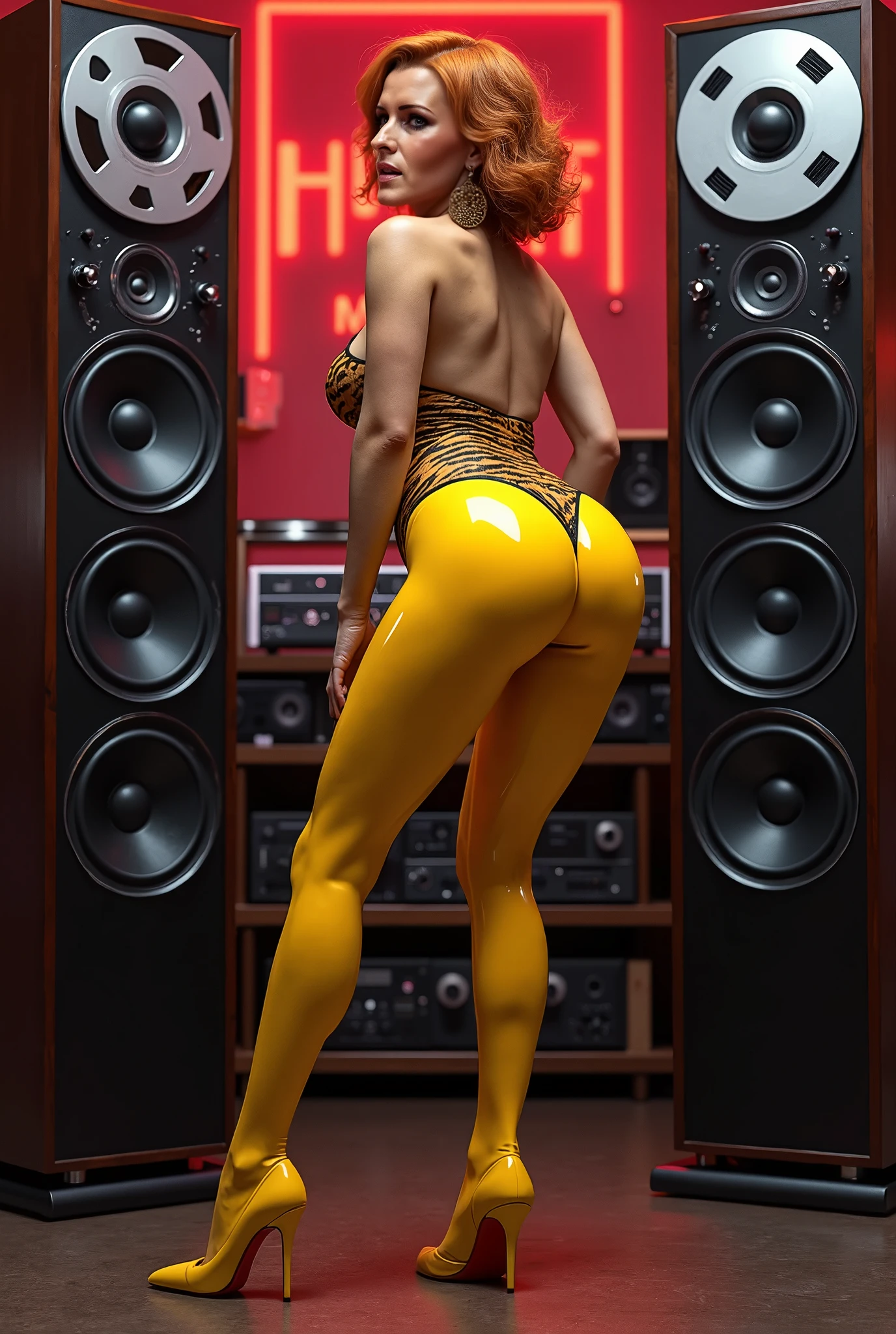 Beyoncé, on her back showing her ass,
 full body in high definition with a vinyl record for the footrest in an excellent evolution 8k (( Miniature toy for collection))