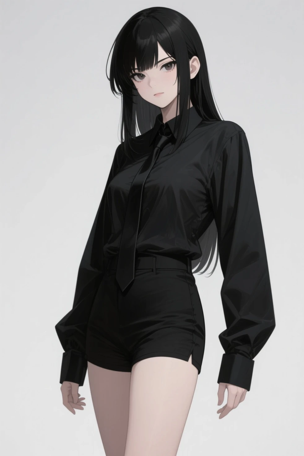 18-year-old girl,cute,Wear a white long-sleeved shirt and a black jacket and a black work tie,Wear black trousers,Wear black booties,Wear white gloves,wear cat ear,Wearing a collar,Black hair,Black eyes,Very thin waist,Very thin legs,Handsome,Disdainful and cold expression,shy,blush,scared,Sweating,tired,Outflow semen,Is giving sexual assault,crying,pornography,porn action