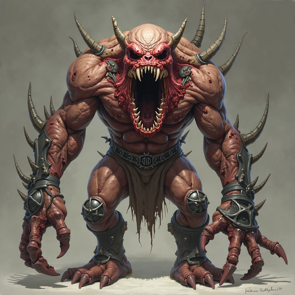 A demon from the anime Chainsaw Man, ele tem um corpo brawny cinza, dark gray skin, wearing no shirt, fully body, black hands, and look fierce, Human lips, bonitas, handsome, Demonic, simple background. Foco no rosto do personagem, demonic. normal lips, sores on the lips, cicatrizes no fully body. Corpo brawny de cor negra, empty eyes, comely, bonitas, charming, brawny, daddy. Empty black eyes, empty eyes,