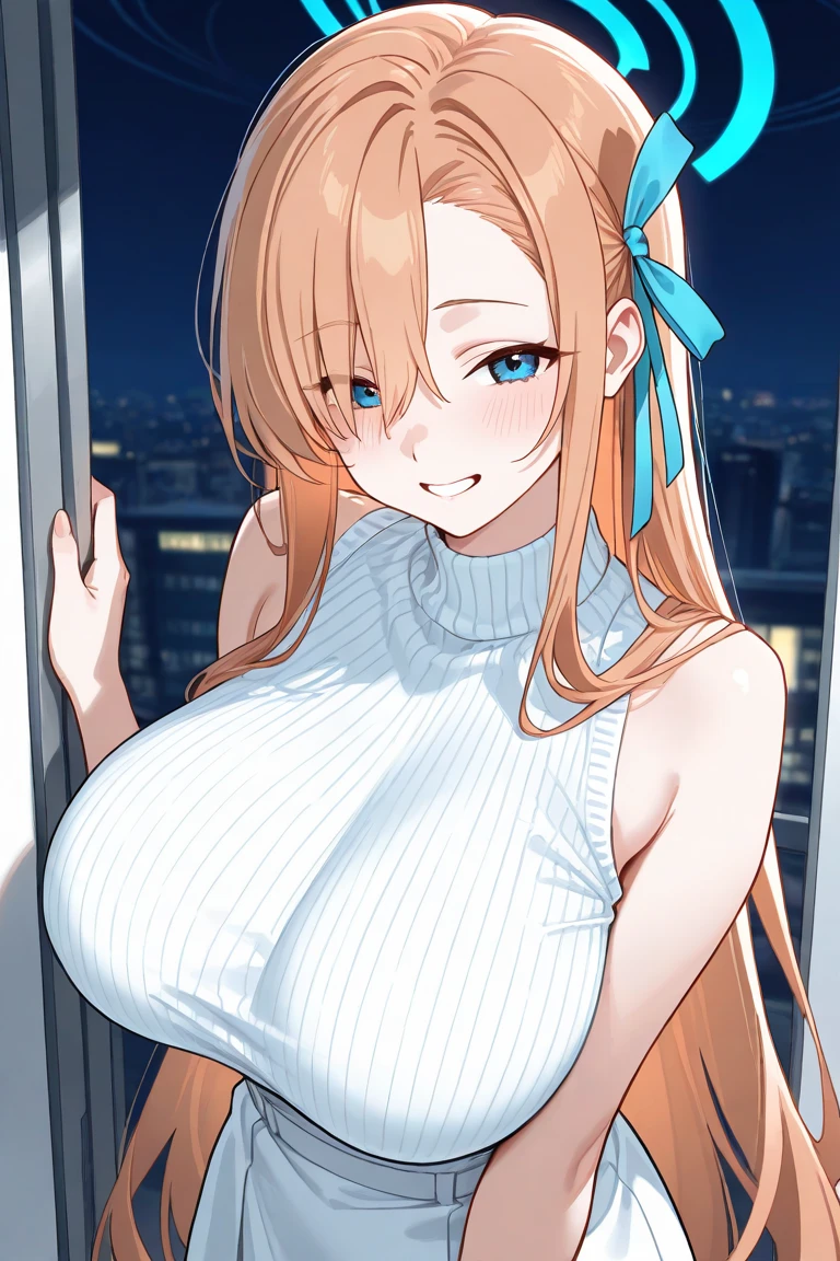1girl,18yo,perfect hands, perfect finger,perfect anatomy, masterpiece, best quality,realistic, hyperrealistic, 16k hdr, Erina Nakiri, long hair, blond hair, blue eyes, (overalls:1.1),outdoor,standing, large breasts, (upper body), (leaning forward,),