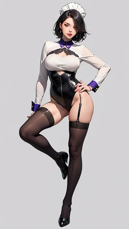 Jessica, a girl with big breasts and beautiful legs in twin tails, is standing with her legs spread to the side in a high-cut bunny suit.。