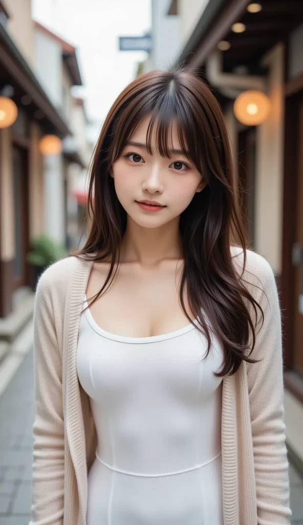 ((highest quality、masterpiece、High resolution))、(((Zoom photo of upper body)))、(A shy smile:1.2)、One 15-year-old female、Beautiful Skin、Beautiful Eyes、Large Breasts、blazer、shirt、Black Hair、Straight Hair、Trimmed bangs