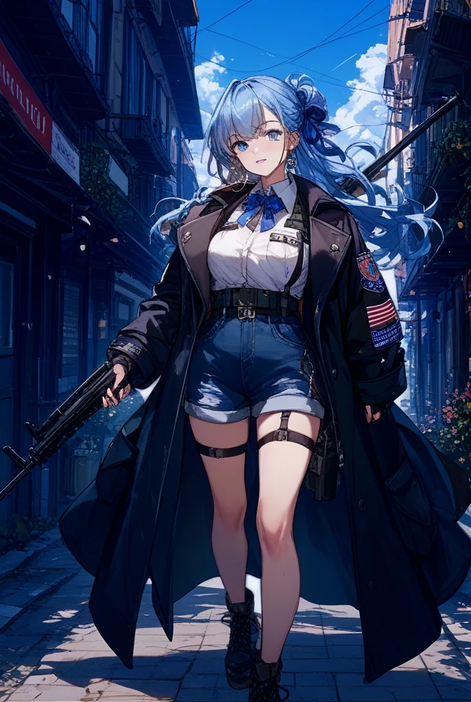 ここはlate nightの他のビルより高い高層ビルの屋上にある露天風呂の温泉です、midnight、this is a city、You can see a lot of low buildings behind you、Photograph her from above、late night、Small moon and starry sky、You can see the beautiful sea with the moonlight reflecting in the distance.、One 27-year-old woman with small breasts、She wears a large black witch hat with sapphire accessories、White medium shorthair with blue-purple mesh、Pure white lobbed hair、Dark brown eyes with highlights、She wears a white swimsuit、She wears a long black coat over a white bikini top、The front of the black long coat is open、She wears a black skirt、black knee-length box pleat skirt、Black sneakers with white shoelaces、small breasts、modest chest、A fragile smile、High quality、high detail、high resolution、4K quality、beautiful background,drawn by Japanese ilastrator