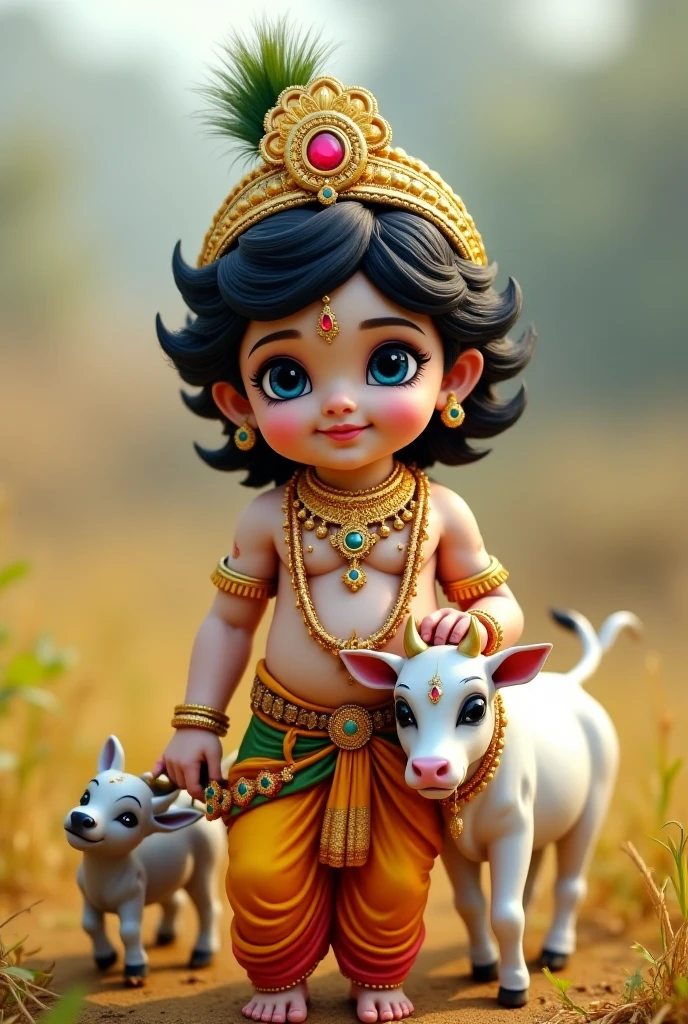 baby krishna with cow in kathmandu, Nepal as nepali dress and nepali flag, pashupati temple