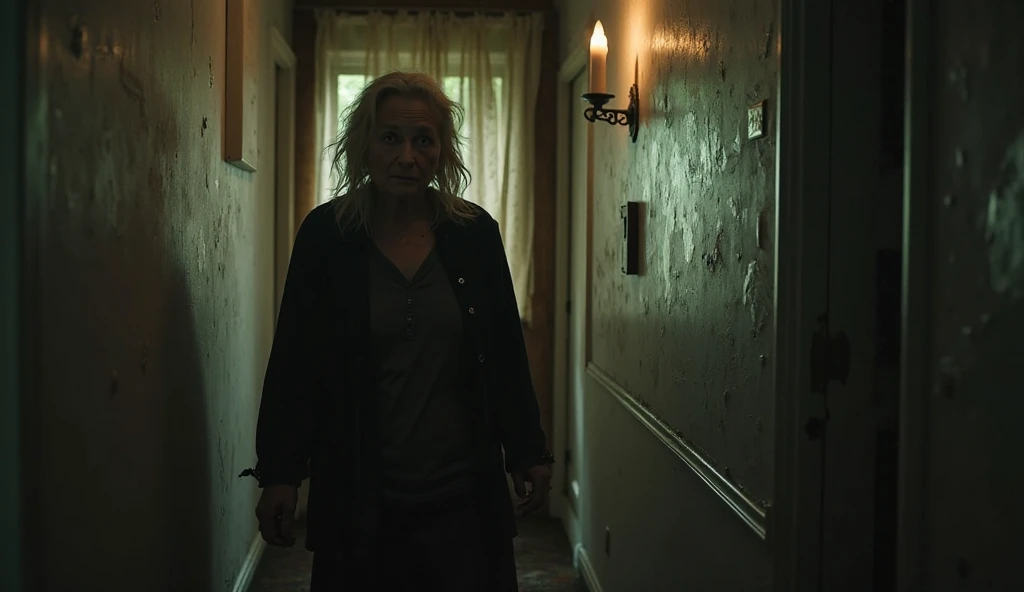 transform this woman in the image into a scary old woman