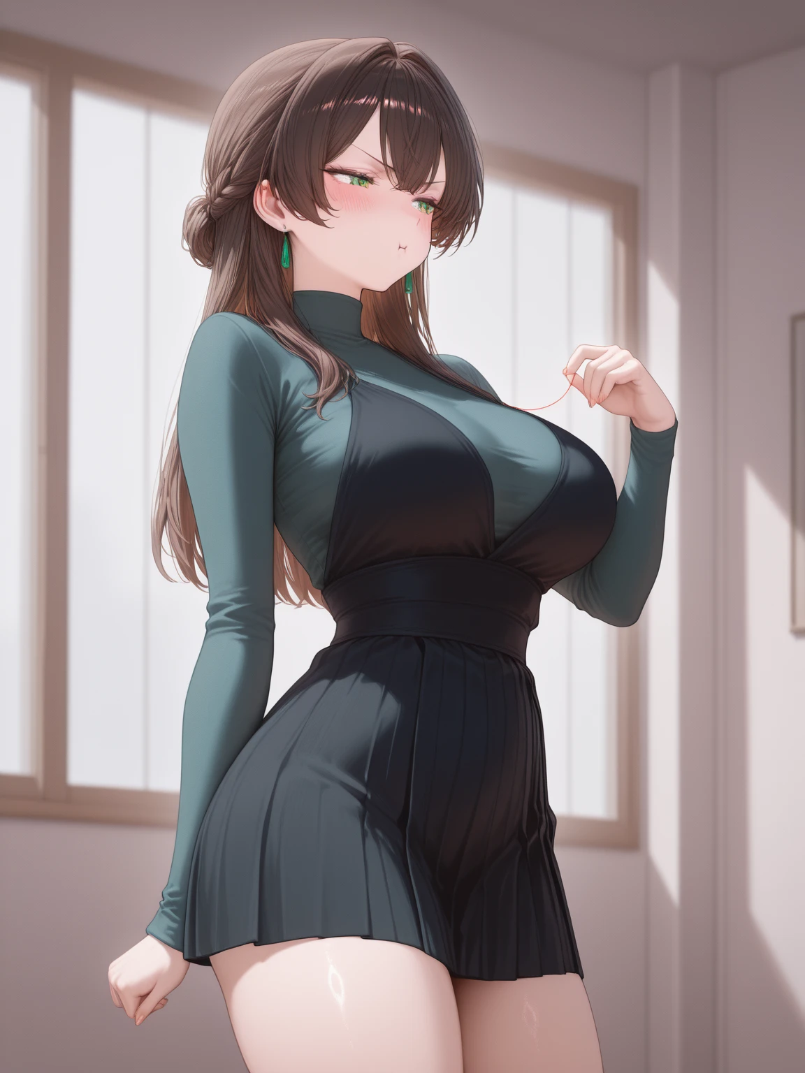 (best quality,4k,8k,highres,masterpiece:1.2),sexy and enchanting Fubuki from the anime One Punch Man, wearing her tight-fitting dress (no panties). Small breasts. Model-like figure. Appears to be 17-19 years old. Floating in the air against the backdrop of skyscrapers. Nsfw.