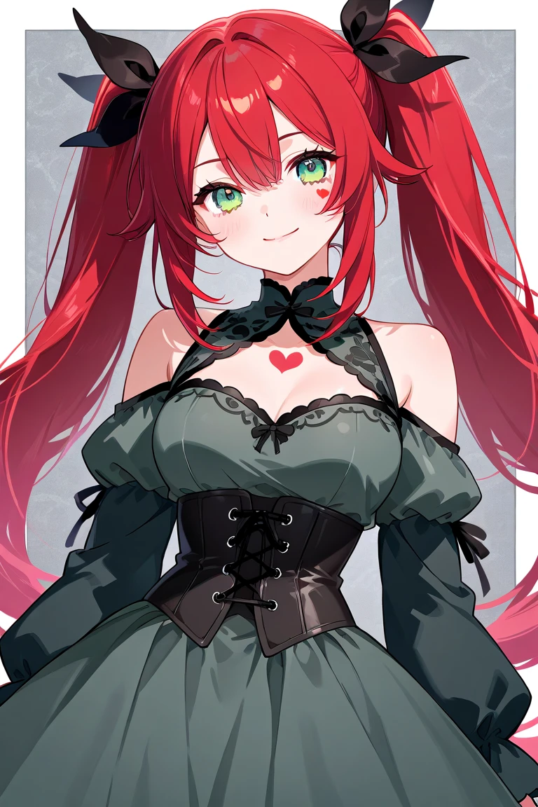 1 Girl, Medium Breasts, Red Hair, (Dark Blue Hair), Two Tone Hair, Split Hair Color, Multi Color Hair, Twintail Hair Style, Long Hair, Emerald Green Eyes, Pale Skin, Smooth Skin, Soft Features, Nice Lips, Nice Smile, Cute Face, Black Royal Dress, Cat Girl, Neko, Cat Ears, Cat Tail, Black Gloves,