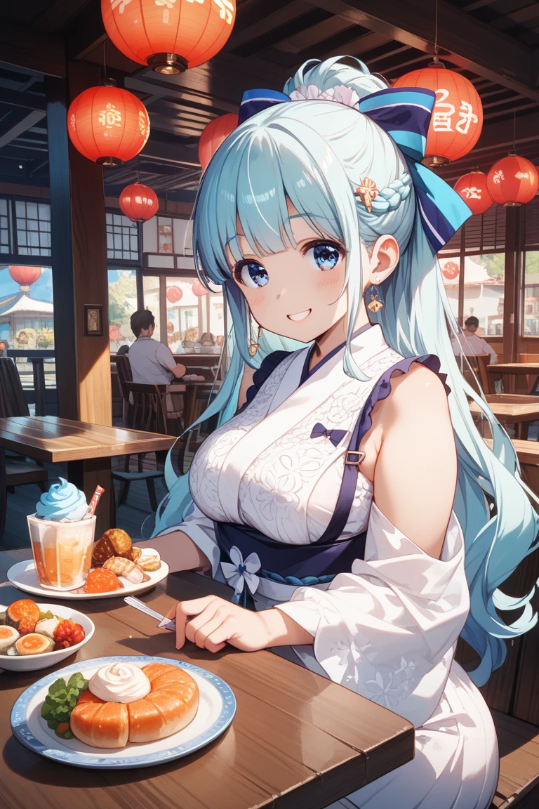 Four cute students in underwear eat Chinese food with gusto、Big boobs and small boobs、A thin cute blue bra、Thin cute blue underwear、Large serving of salt ramen, fried rice and gyoza set meal、Beer in a mug、