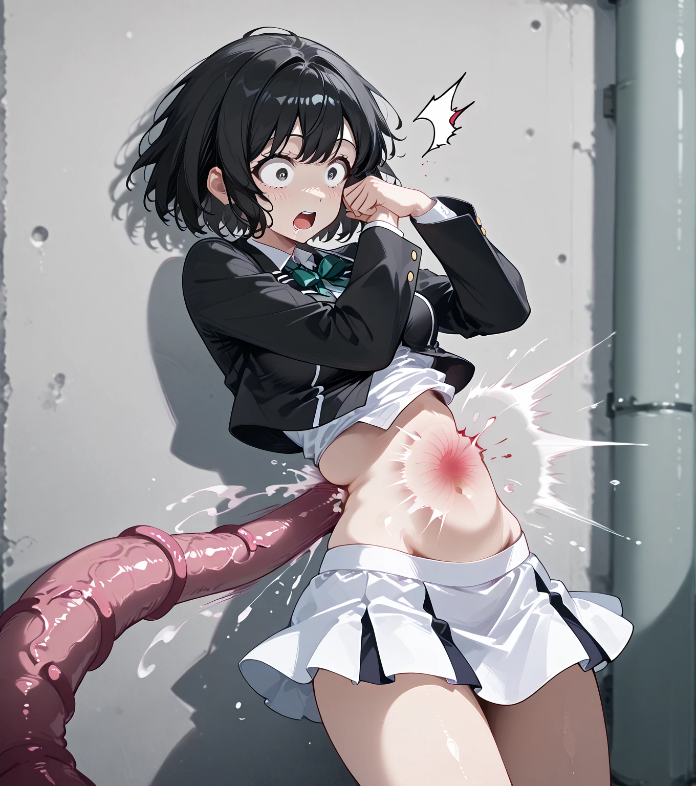 (((round face))), drooping eyes, sweat, shame, a young housewife, ecstasy face, (((lewd girl))), ((hit her pubic hair against a vibrating small vacuum handle, masturbating with complete concentration, tongue, hentai-girl, orgasm)), sneakers, angle from below, old narrow storeroom,