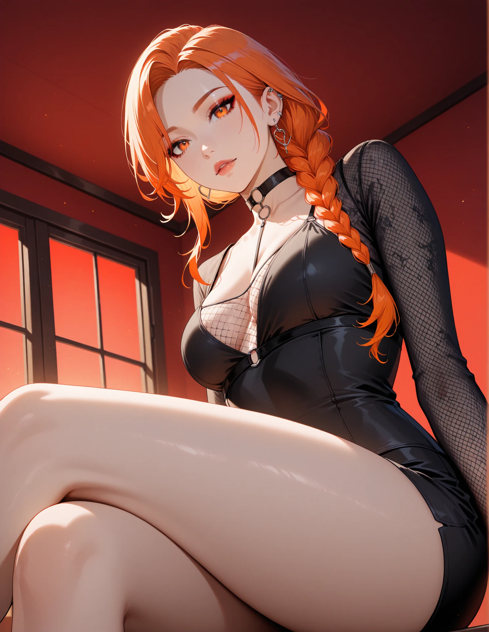 anime, beautiful face, highly detailed face, 2 accurate legs detailed eyes, highly detailed background, perfect lighting, accurate arms, accurate hands, accurate fingers, full body, 1girl, solo, ruby hoshino, oshi no ko, indoors, detailed heels, black heels, detailed thighhighs, absurdres, high res, ultrasharp, 8K, masterpiece, looking over her shoulders, looking at viewer, teasing smile, elegant pose, clubbing, in a nightclub, nightclub outfit, pencil skirt, view fron the side, side angle