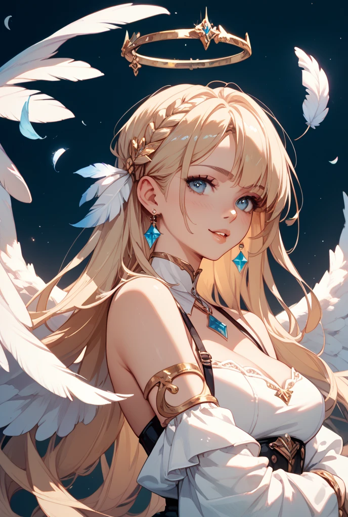 angel、beautiful girl、beautiful white feathers、blonde shortcuts