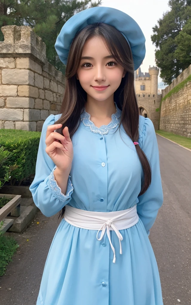 Beautiful woman with good eyes and nose、Beautiful as a model、Cute like a model、Eyes are double、How to use regular mascara、Eye color blue、Hair color pink、Her face is delicate and elegant.、imagem 4k、Beautiful style like a model、Ordinary large、A refreshing and lovely smile、Young woman wearing a Santa costume while decorating a Christmas tree with lights in a bright room on Christmas day.、Santa's costume is bright and beautiful、外で雪⛄が積もった白銀の雪景色で雪だるまや、Scenery of a snowball fight、Incorporate two types of scenes: inside and outside the house、Pose like a model、Overall portrait、Snapshots、Glamaloid Smile、Beautiful and delicate face like a model、Best Quality、masuter piece、santa'The costume is very cute、Cute smile、