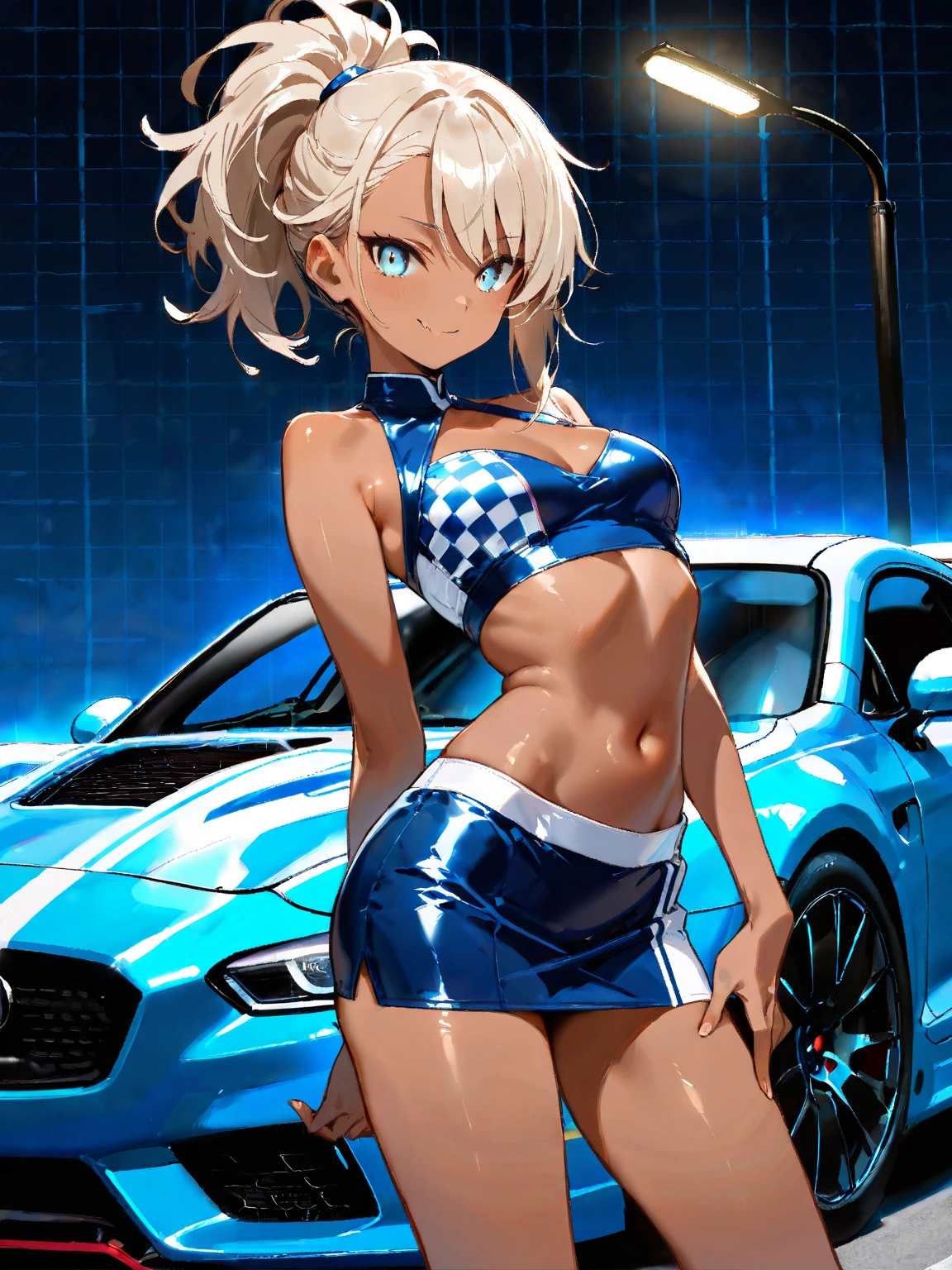 16k works,Highest quality,18-year-old,No background.White background only,whole body、sexy, One person, Beautiful Face,, Symmetrical eyes, Perfect body, Good balance、 Perfect body,Beautiful silver hair、((((Very short hair))))、blue eyes、(hair band)、Blunt bangs, Race Queen, ((Medium chest)), 24-years-old、 (((Dark skinned women, Sunburned))), (((skinny))),Tight waist、smile