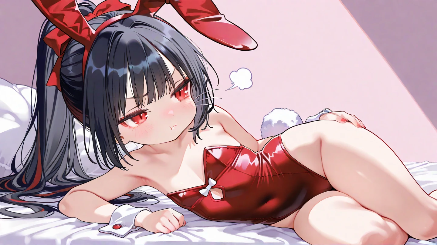 anime artwork, score_9, score_8_up, score_7_up, score_6_up, score_5_up, score_4_up,sparkle \(honkai: star rail\),1girl, twintails, black hair, small breasts, red eyes, red eyeshadow,  fox mask, , , , , she is 24 years old, , ,horny, style_3, floox style, . She has fluorescent pink eyes with tiny black dots under each of her eyes.. naked,  , naughty smile, , towel wrapped around body, sit in sofa, leaning on back, grey background, thick thighs, naked towel