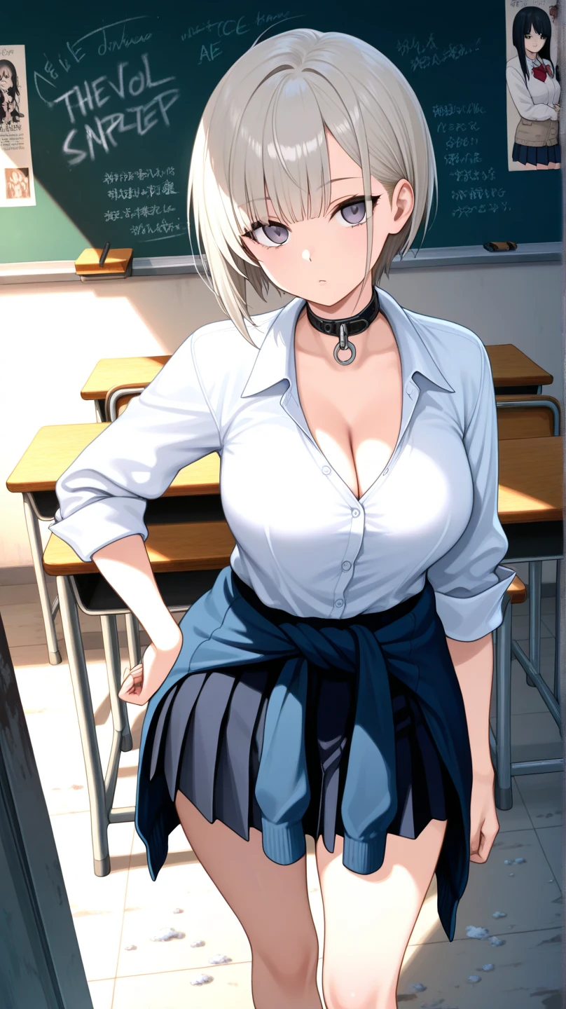 1 beautiful woman, Beautiful Office Lady, slender body, realistic, very detailed CG 統合 8k 壁紙, very detailed, High resolution raw color photos, professional photos, realistic portrait, cinematic light, beautiful details, (beautiful breasts:), (cleavage:1.2), (White shirt with wide open chest:1.5), (extremely short skirts:1.3), pantyhose, panties, squat, indoors, Sales Office, (最high quality:1.4), Super detailed, high quality, table top, (view from below:1.5)、slight smile、short hair、((White wet light underwear))、
