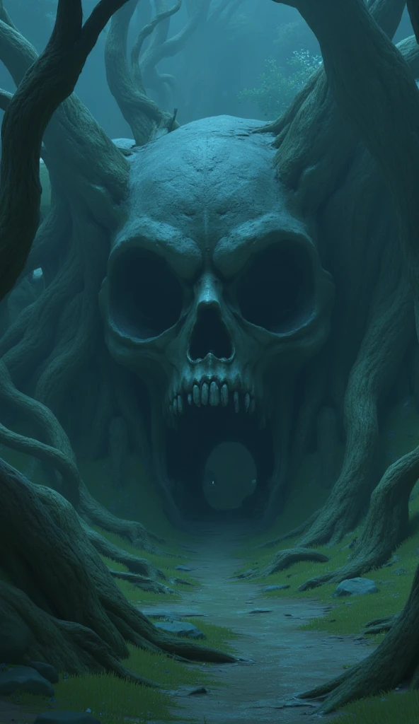 (Night Landscape), Horror, Haunted, Corpses, Skulls, Image Depicting Hell, Necronomicon, Image Style Painting, Realistic, Shadows, HD, High Quality, Cinematic  