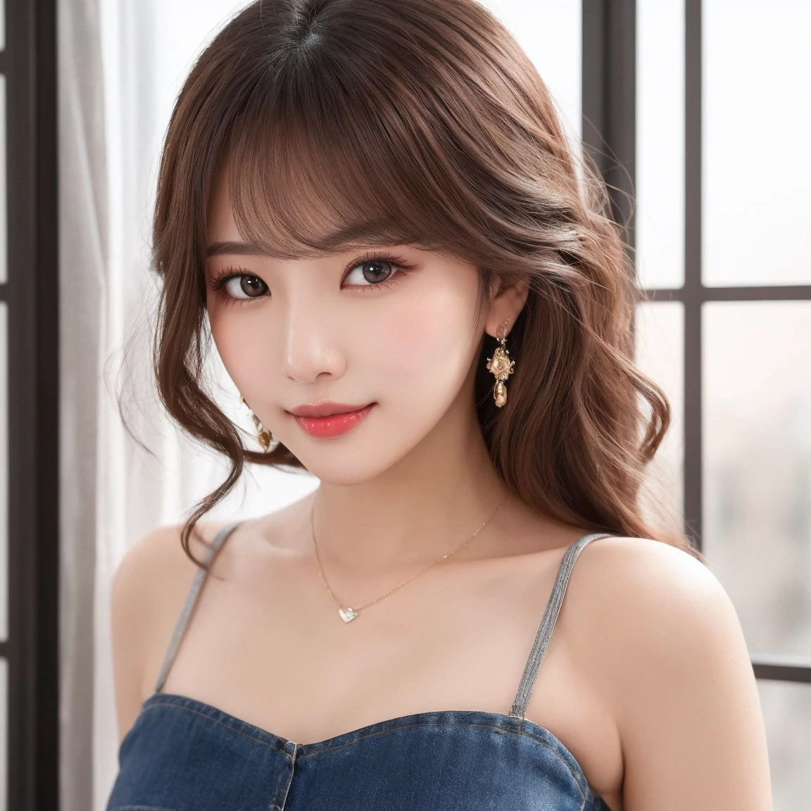 (masterpiece, best quality), 1girl, Golden Copper Loose Curls with a Hair Accessory, medium breasts, <lora:Crema Style:1> crema