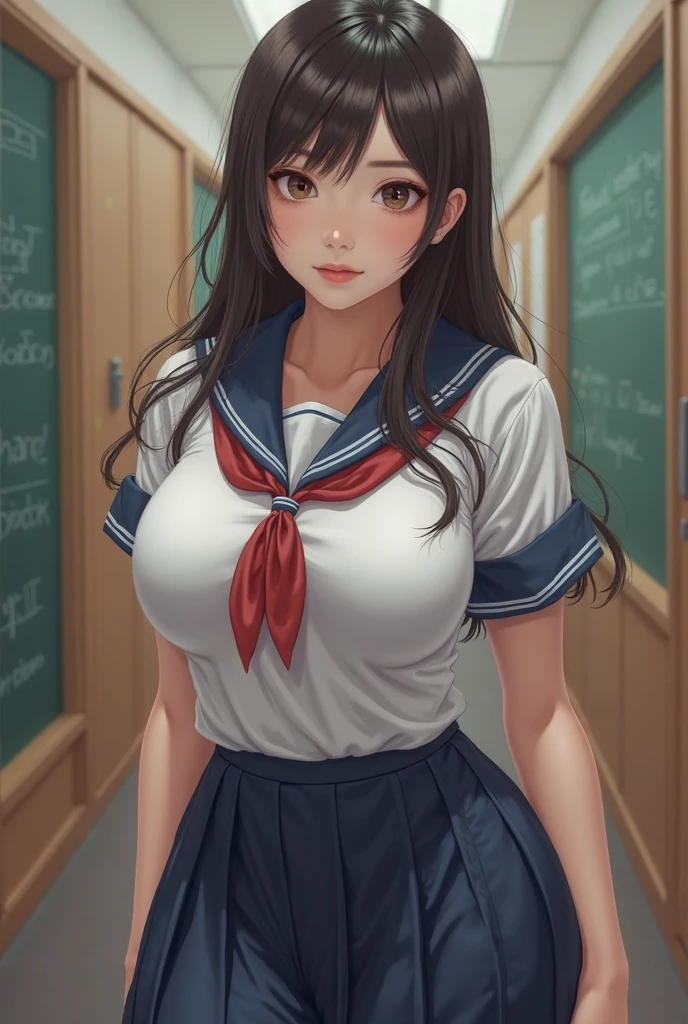 Create a picture of a new classmate who looks incredibly sexy and who was expelled from her last school because she had sex there