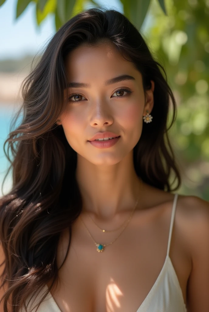 photo of (Ell3nT4m4k101:0.99),a beautiful woman, (closeup portrait:1.2), sitting at a (table on a beach bar drinks cocktails:1.2) wearing a (summer dress 1.3), necklace, hoop earrings, (drinks on table:1.3), background details, (masterpiece:1.2), (photorealistic:1.2), (bokeh:1.2), (best quality), (color grading), (detailed skin:1.3), (intricate), (8k) ,(HDR), (cinematic lighting:1.3) ,(sharp focus), (sun setting:1.1)