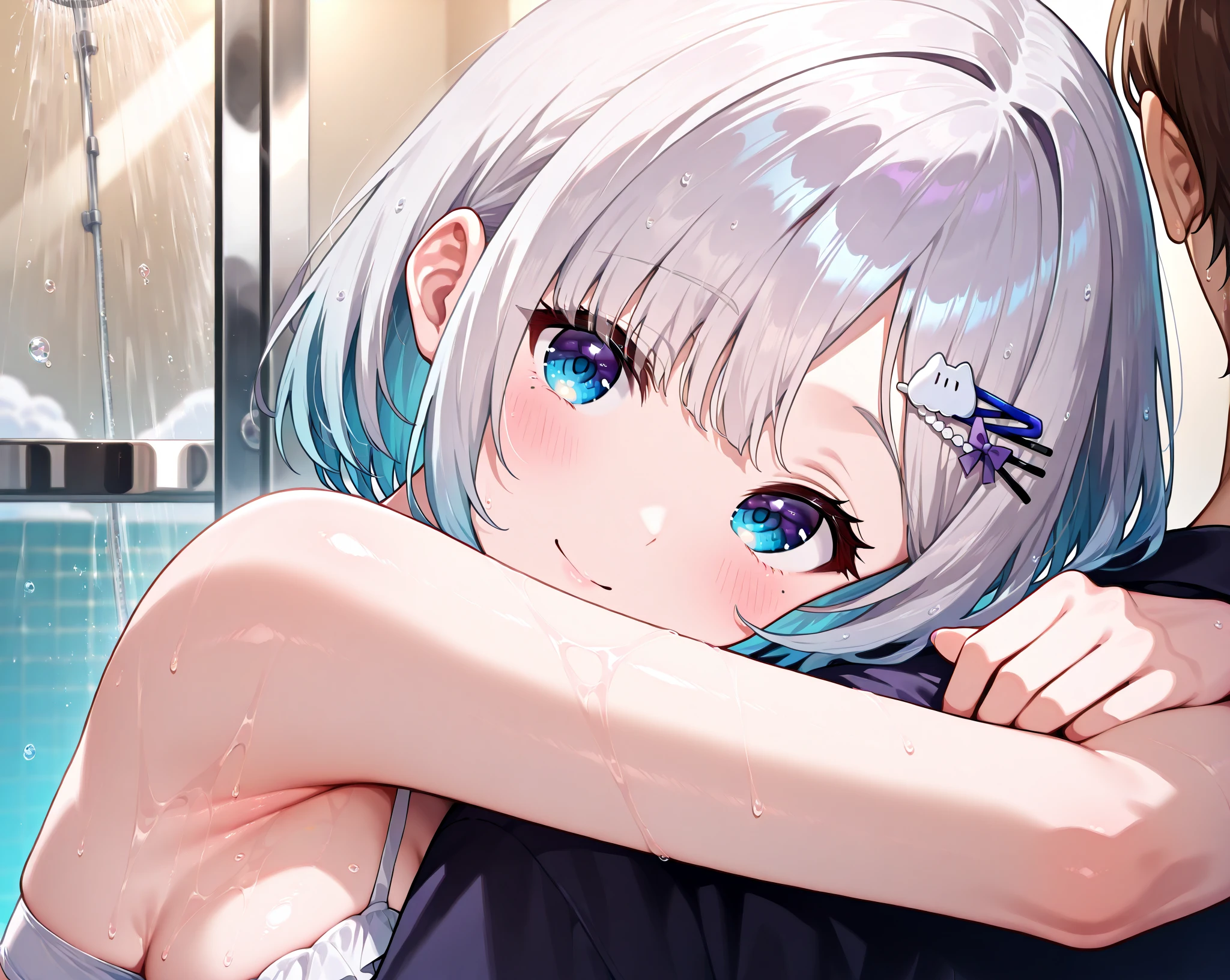 nsfw, (masterpiece), (photo realistic1.4), ultra high res, best quality, 8k BREAK solo, solo, 1girl, (idol master),(anastasia),(16yo, an extremely beautiful girl, beautiful face, perfect face, cute symmetrical eyes, double eyelid,blue eyes,flat chest,midium breast,Slender figure, silver hair, short hair, (kneeling down on the ground),(japanese high school sailor uniform),(open clothes), (Front view),(((multiple boys, peeing on a girl,multiple penises, gangbang)),((ecstasy torogao, saliva trail, nose blush,one eye closed,out tongue)),cleavage of the breast,happy,((smile:1.9),((cum on body:1.9)),((cum on face:1.9)),(cum on hair:1.9),(cum on glasses:1.3),(looking at viewer),(night time,class room),