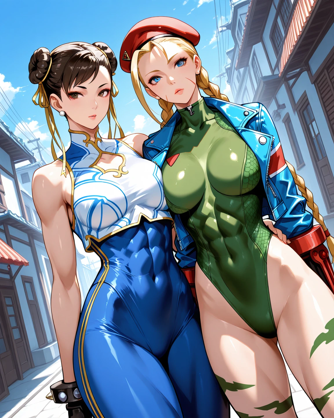 (masterpiece:1.2), (best quality:1.2), perfect eyes, perfect face, perfect lighting, 1girl, mature female, long hair, bored, pompadour cut, muscular, toned, navel, abs, sweat, thick thighs, broad shoulders, arm muscles, leg muscles, slutty bikini, at the gym, thick eyelashes, makeup