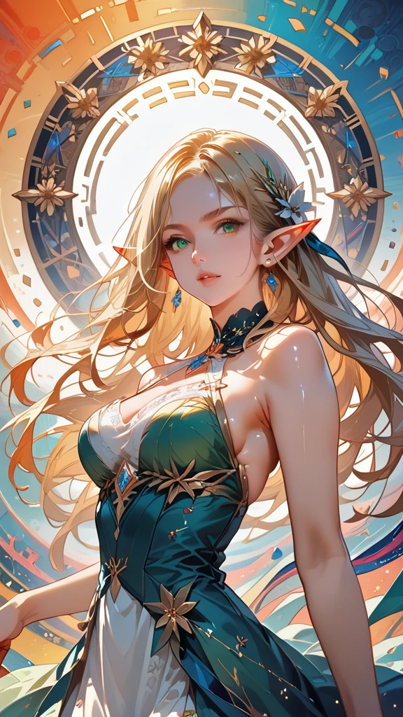 high resolution:1.7, incredibly absurdres, kawaii:1, cute:1.5, hires.fix, anime visual:1, incredibly fine illustration,8k,masterpiece:1.2,best quality, high quality, exquisite, beautiful, insanely detailed, intricate detailed, extremely detailed, Super Definition, ultra high res, Super Resolution, best aesthetic, ultra detailed:1.5, best quality, perfect face, detailed face, masterpiece:1.2, illustration:1.2, 8k cg wallpaper, stunning art,absurdres,octane render,ultra hires,
Japanese Actress,(Idol),18yo,Beautiful,(Cute and lovely),cute girl,((anime elf with extremely cute and beautiful blonde hair)),((((blonde hair:1.35,blonde single braid,colored inner hair,ear breathing)))),(((green_eyes:1.3))),intricate eyes,beautiful detailed eyes,symmetrical eyes,big eyes:1.5,enchanting bright eyes studded with gold and silver dust,(((pinky skin,glowing_skin,lustrous skin:1.5,bright skin: 1.5,skin tanned,shiny skin,very shiny skin,shiny body,plastic glitter skin,exaggerated shiny skin,illuminated skin))),upward breasts,waist slender,(detailed body,(detailed face)),cute,daring,zettai ryouiki,show skin,best relationship with four fingers and one thumb,Very Fine Face and Eyes,Very Fine Hair,(Perfect Anatomy),Garter Belt,Bare shoulders,Check out our thru-rack chokers and midi rings with chains,(1 girl),beautiful face,seductive young girl,female focus,full body,(perfect body),cool,Her face is extremely detailed and expressive.kawaii,the girl exudes confidence and elegance,Her pose and expression convey a sense of empowerment and strength.She has long eyelashes that add to her captivating appearance,The girl's hair is styled in a sleek and sophisticated,highly detailed face and hair,pale eyes,a well-defined nose,faint lips,seductive and confident smile,standing,fighting stance,battle,fight,(action pose:1.4),fist in hand,fist bump,open mouth,pointy breasts,a girl wearing a Pink cyber suit with micro skirt, gold accents,holding hair gold ornament.side-tie panties,garter belt,purple St