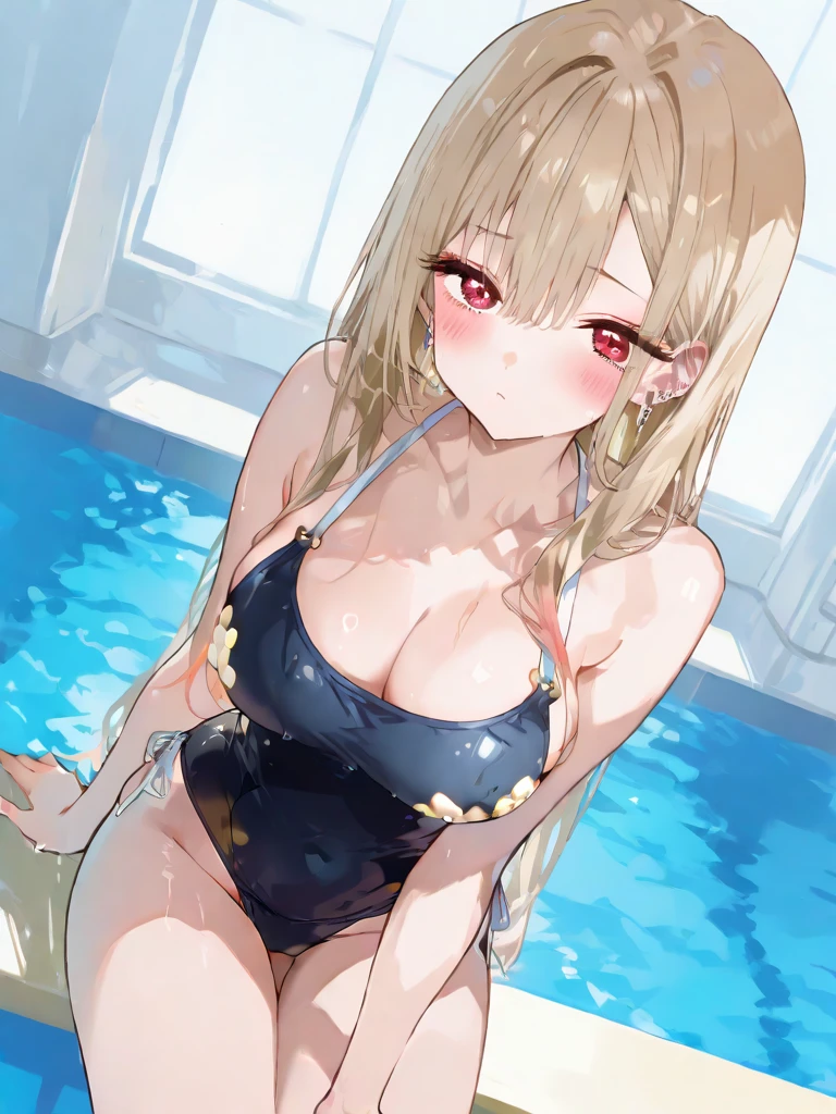 Blonde, Navel, Gal , Blushing, Anger, Erectile areola, (Brown skin:1.2), Big tits, Wet Teka, Photo, Best Quality, Masterpiece: 1.2, (Real, Photorealistic: 1.37), Fine lashes,, Areola visible, Panties, Wet shirt, Shirt