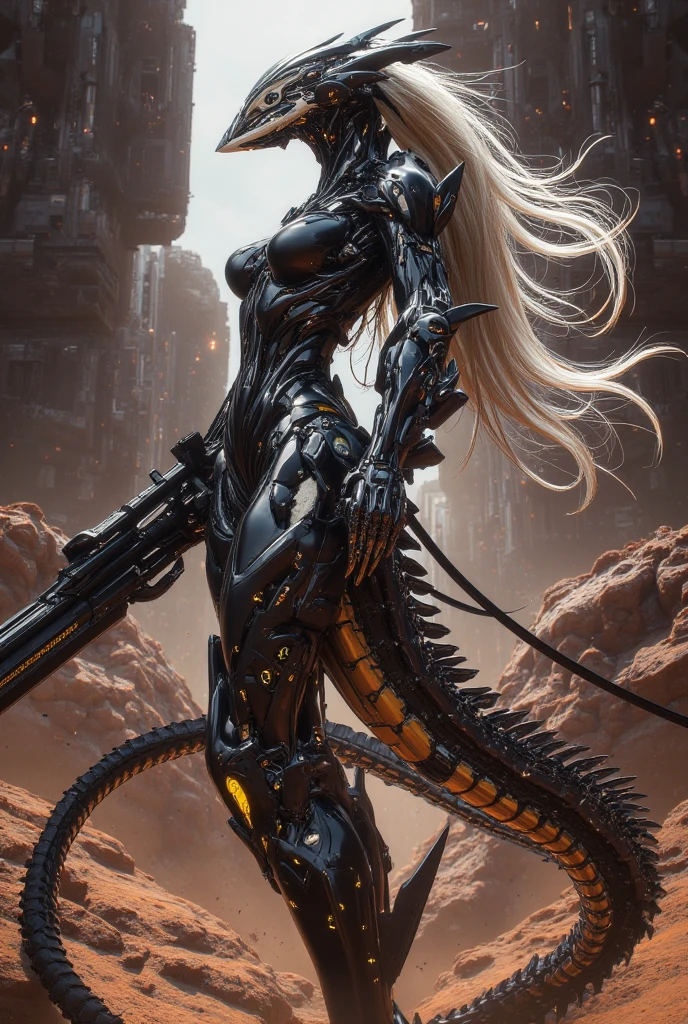 (Solo Female). Queen Peril scenery. Beautifu bright white pale skin euro asian mix female(age 27, height 176cm,36-24-36 body ratio). An iron mechanical metal tentacle with branched ends that could claw immediately stuck out of the robot's mouth, moving swiftly until it suddenly attacked the queen's groin. Then it stung the queen's body until she convulsed and fell limp with her back facing the robot. Meanwhile, the shock voltage is regulated by the robot so that the queen's body does not dare to rebel and makes the queen completely surrender, high rendering, photo realistic, sharp image, UHD, 64k, Royo, Giger