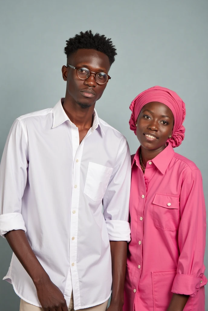 somali  students  boy and  girl with hijab and top , the colour is  offee and the boy is white shirt and  pant is coffee  