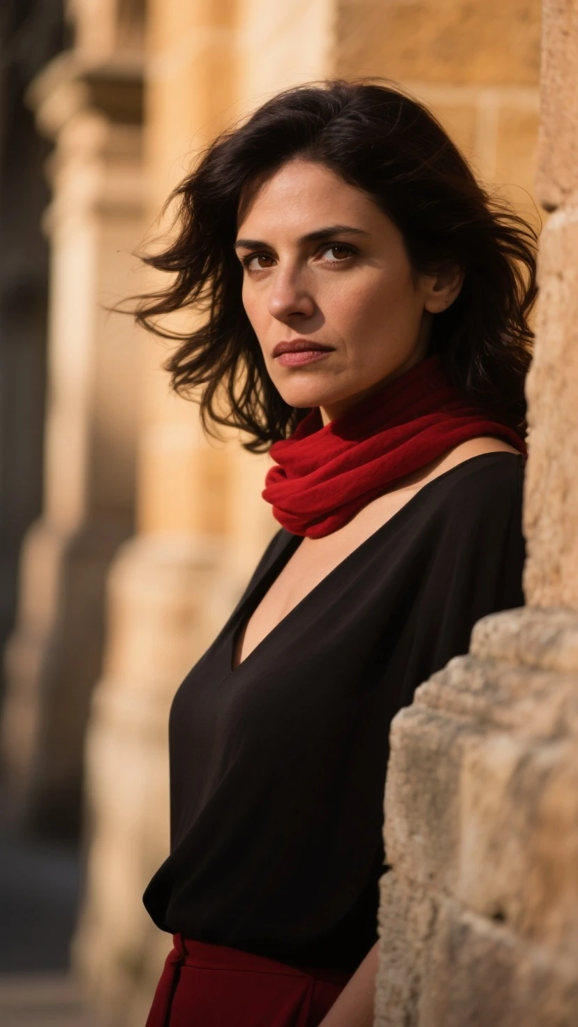 portrait of sks woman in Lisbon, at the Belem Tower, by Flora Borsi, style by Flora Borsi, bold, bright colours, ((Flora Borsi)), by Michael Kenna, <lora:locon_michelleforbes_v1_from_v1_64_32:1>