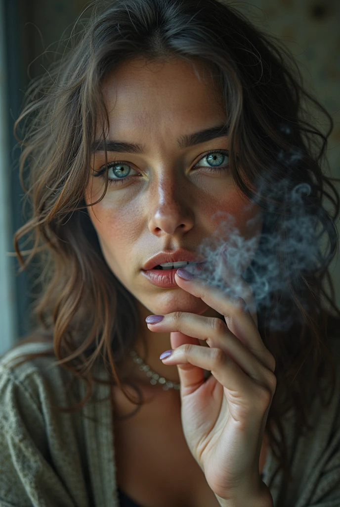 Beautiful woman blue eyes smoking Skank 27 years old weed cannabis marijuana