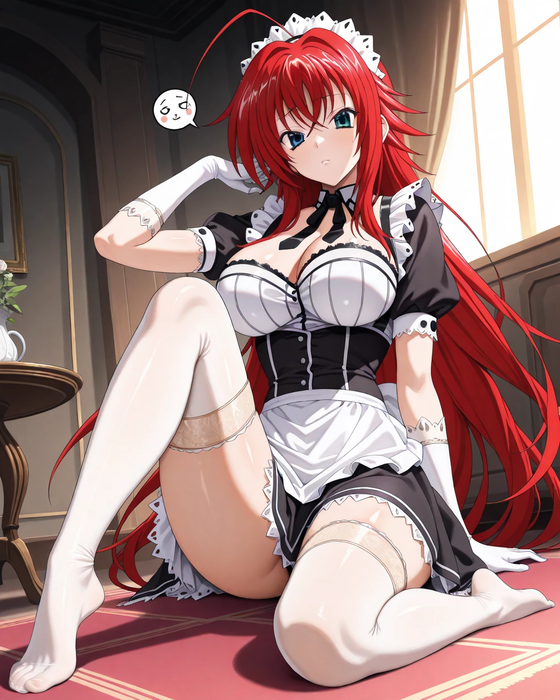 masterpiece,1girl, solo,kirche_august,maid,dark_skin,red_hair,hair_over_one_eye