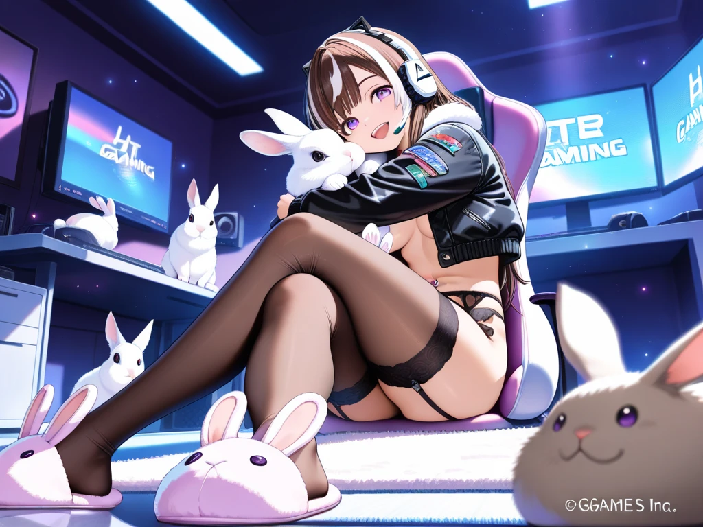 cute Rabbit hacker, intense hack, seductive, thong, 