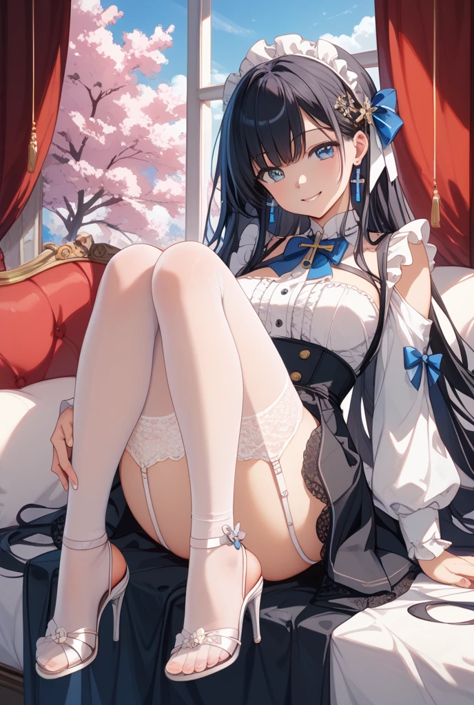 ((highest quality)), ((masterpiece)), (detailed), Perfect Face,gothic style,In a mansion,light smile,orgasm,nsfw,ahegao,rolling eye,Embarrassed,beautiful girl,crinoline,lace socks,Lace panties,pubic hair,Wet underwear,velvet,corset,panty shot,skirt lift,oiled skin,wet,kneeling,(Spread your legs),Love juice,Puddle of pee,girl trembling with sexual climax