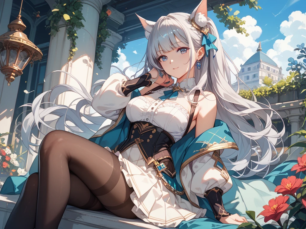 best quality, cute cat ears girl, Cute fantasy world lightly dressed, fantasy outdoor, smooth skin,