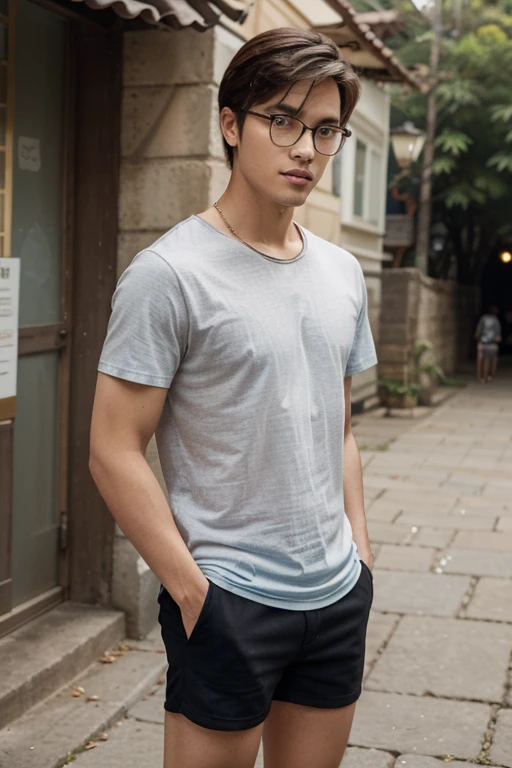 Man with glasses。Weak with a shirt on々Very nerdy