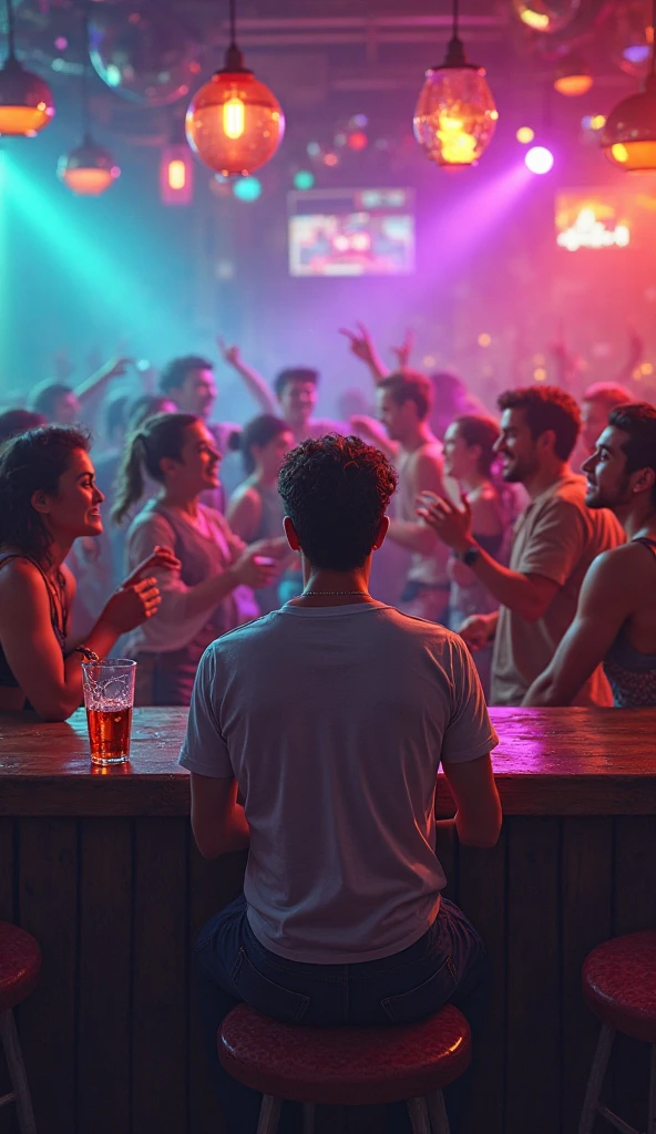 I want to create an image for a music cover which would be about several characters on a party night., todos pasados de tragos con mucho alcohol and pills (drugs) This being (alcohol and pills) the most striking and focused on the image