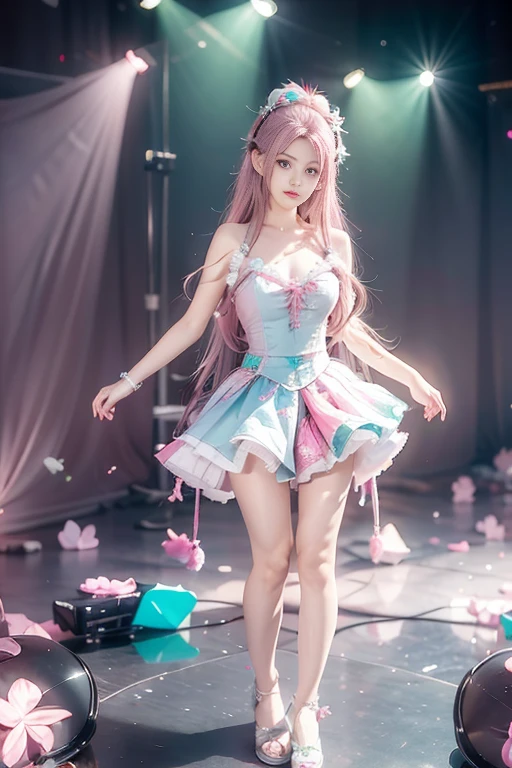 There is a digital painting of a woman in a pink dress, kawaii playful pose of a dancer, [ Digital Art ]!!, during night!!, anime moe art style, she is dancing, in a glowing skirt, Digital Art!!, けもの, made with anime painter studio, by Ai-Mitsu, by Ei-Q, pink girl