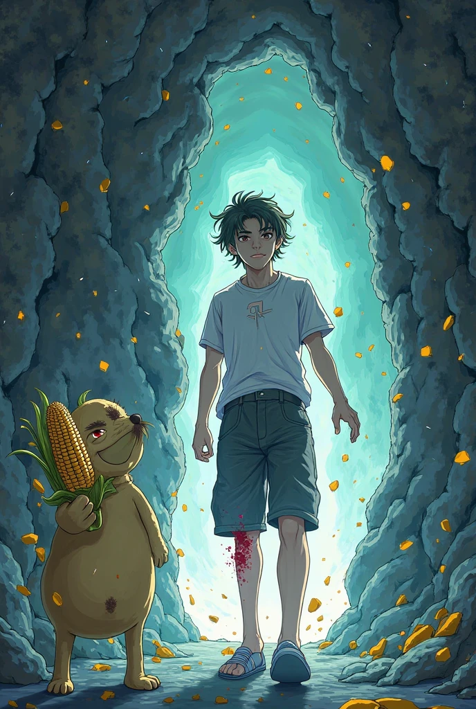 shaggy rogers, tank top, relaxed, outside, standing, bushes, bottomless, legs together, long penis, eyes looking down,, tree, shade, blue sky, shoes, no clone, erection, pissing, solo