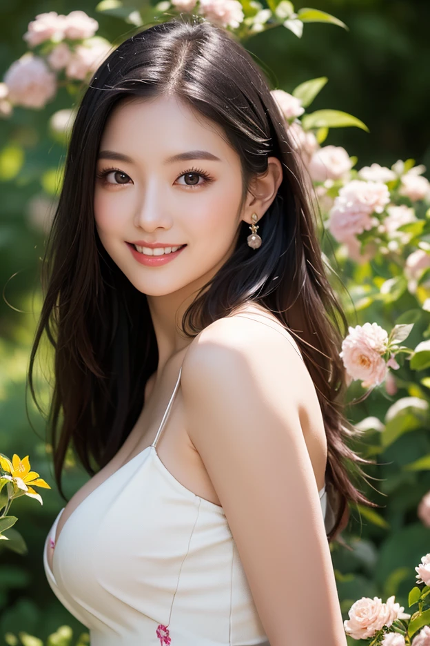 (masterpiece), Perfect Woman, (Expressive eyes), Perfect Face,(Cleavage),Cute face,Beautiful Face,double eyelid,Supermodel,Sexy pose、smile、White shirt、Perfect Anatomy、Beautiful limbs、Beautiful Skin、(Mysterious,high quality,Realistic,high resolution),Japan,cool breeze、Riverbank、early summer、Beautiful woman,gravure,fashionable 、Professional、